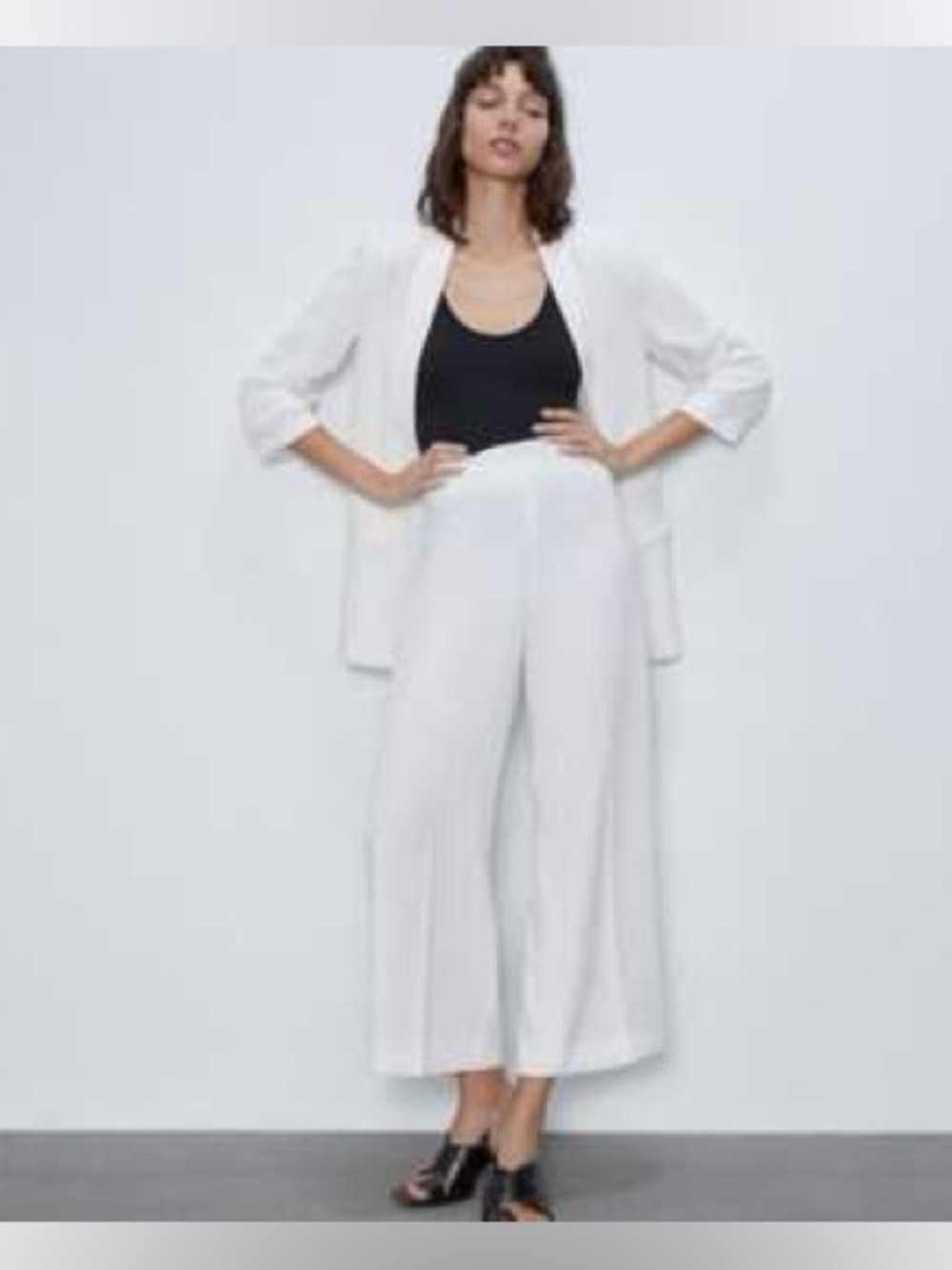 Zara High-Waist Cream Wide-Leg Trousers